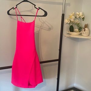 Hot pink open back lace up romper
